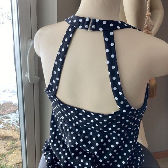 Land's End Tankini Blouson Racer Back polkadot black white soft cup Swim Top 8P - Picture 5 of 5